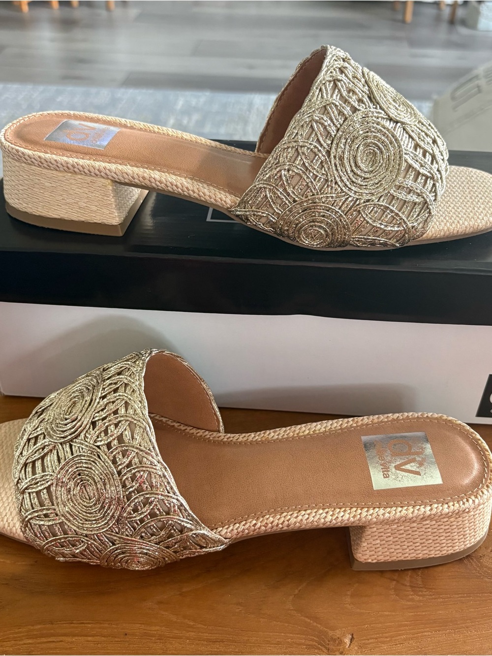 Dolce Vita Metallic Gold Embroidered Slide Mules